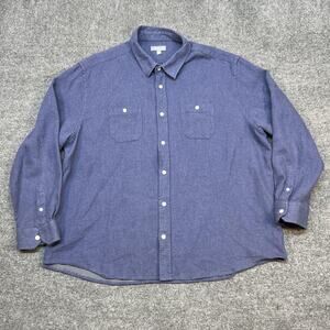 Ash & Erie Shirt Mens 2XL Blue Solid Flannel Button Front Long Sleeve Casual